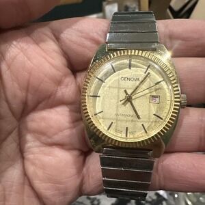Works VTG CENOVA ANTIMAGNETIC Manual Wind Gold Tone Mens Watch China 35mm 7.5in"